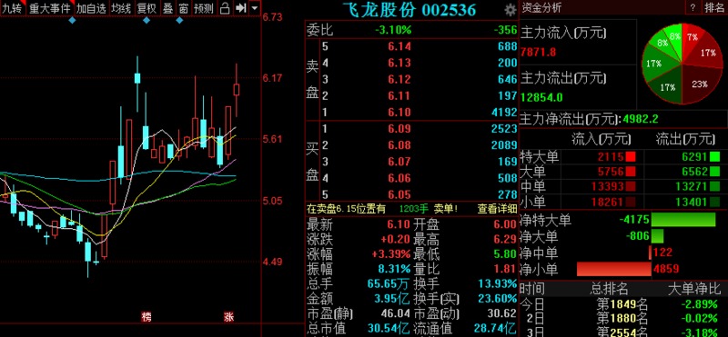 飛龍股份(002536) 資金介入