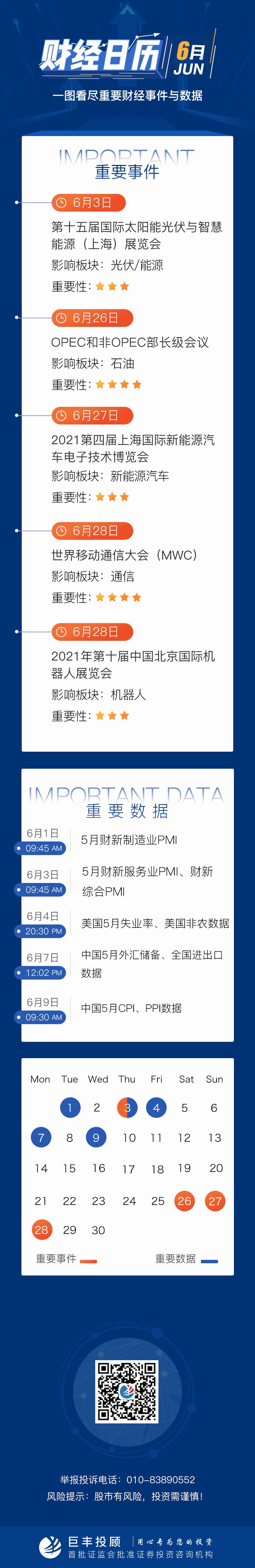 6月财经日历 一图看尽投资新机会 巨丰财经